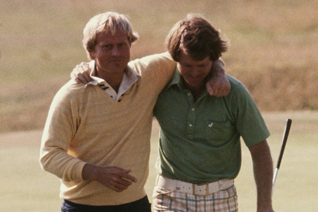 Jack Nicklaus and Tom Watson at the conclusion of the Duel in the Sun